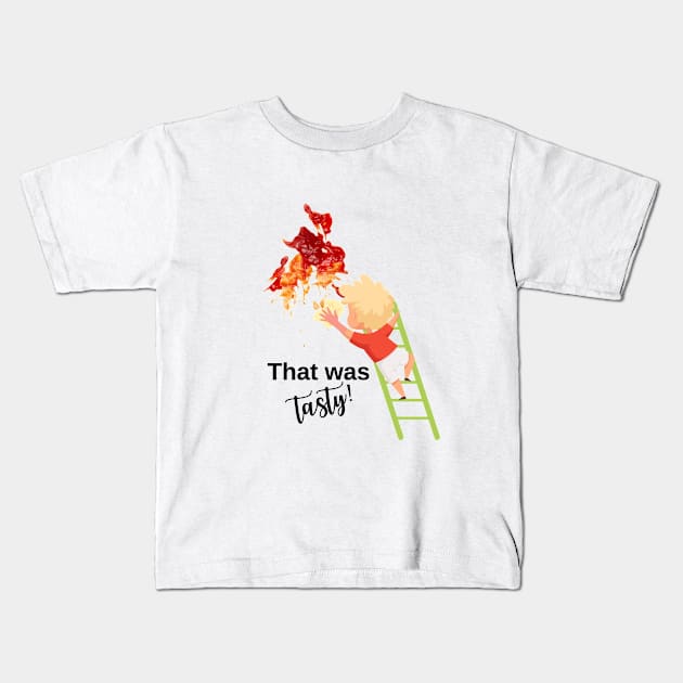 funny design with ketchup stain and kid Kids T-Shirt by Artpassion